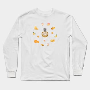 Taiwanese Food 黑熊與台灣美食插畫 - Bubble Tea, Mooncakes, Pineapple Cake, Sky Lantern, Salted Egg Pastry, Sun Cake, Xiao Long Bao Long Sleeve T-Shirt